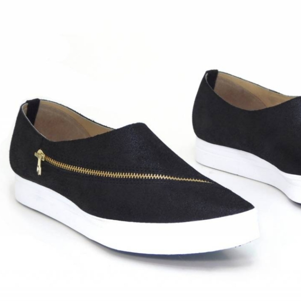 ALL BLACK Anthropologie Slant Zipper Sneakers